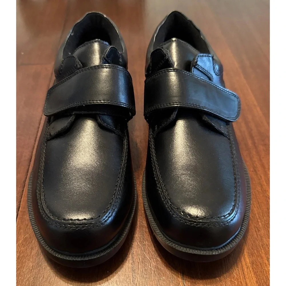 Dr Scholls 478-1C Mens 10 D Black Leather Hook Loop Comfort Walking Shoes